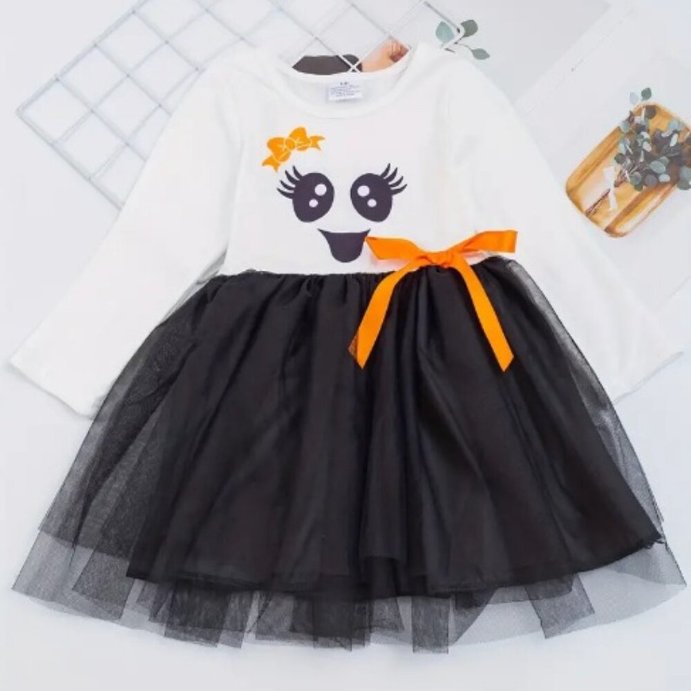 Boutique Halloween Ghost Girls Long Sleeve Tutu Dress